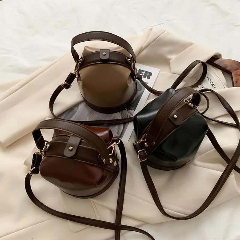 Bucket Bag Shoulder Messenger Bags Casual Female Crossbody Bags Portable PU Leather Multi-Layer Large Capacity Handbag