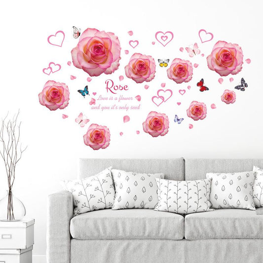 Pink love rose wall stickers room cabinets self-adhesive stickers background decoration