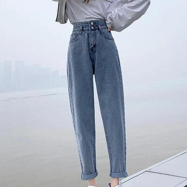 Women's Loose Large Size Streetwear Haren Pants Solid Color Jeans High Waist Slim Versatile Long Straight Pants