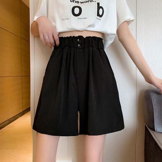 Casual Shorts Women's Elastic Waist Loose Straight Shorts Are Thin and Versatile High Waist Wide-leg Shorts Casual Sports Shorts Women