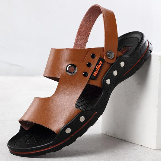 Sandals Beach Shoes Men's Leather Shoes Non-slip Soft Bottom Slippers Summer Men's Shoes Breathable