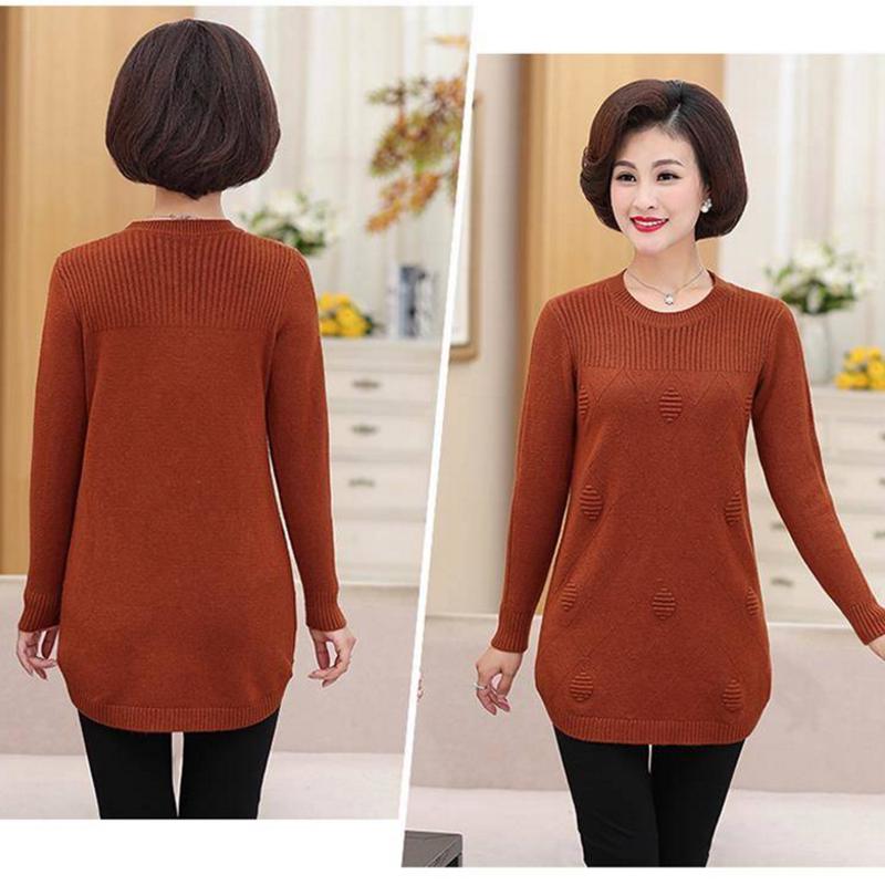 Pofulove Solid Color Large Size Medium Sweater Mom Elegant Fashion Casual Sweater Sweater Mom