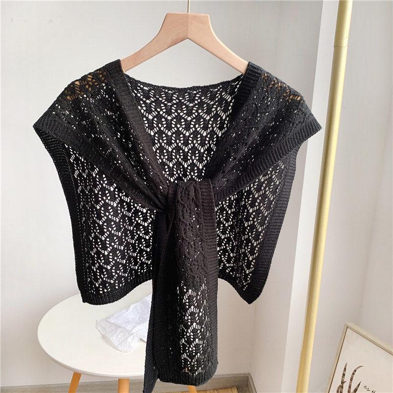 Autumn and Winter Knitted Hollow Shawl Women's Shoulder Air-conditioned Room Vest All-match Autumn and Winter Knotted Scarf