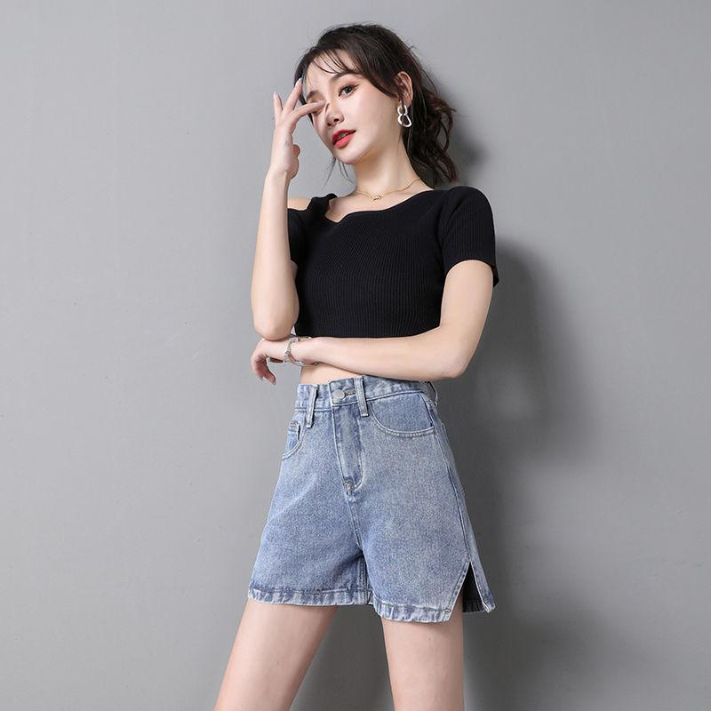 WTEMPO WomenSide Split High Waist Denim Shorts Loose Spring and Summer Wide Leg A-line Thin Casual Shorts