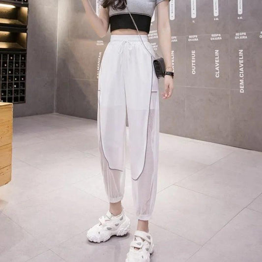 Thin Casual Pants Women's Summer Loose-fitting Gauze Reflective Quick-drying Sports Students Nine-point Harem Pants