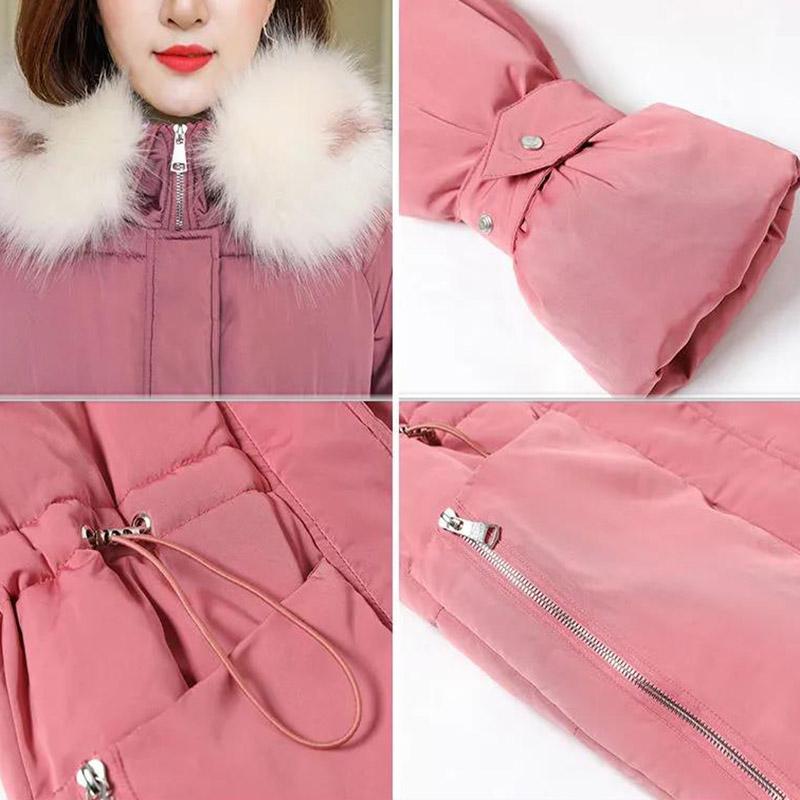 Winter Down Jacket Korean Style Slim-fit Large Fur Collar Hooded Cotton-padded Coat Women's Mid-length Plus Size Over-the-knee Down Coat