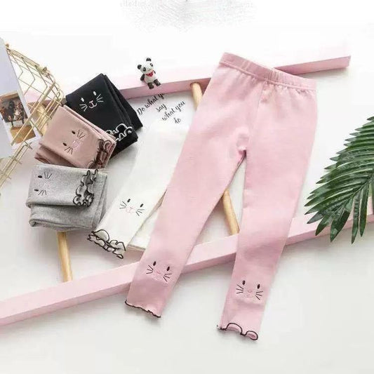 Girls' Leggings Children's Spring and Autumn Thin Kitten Korean Cropped Trousers Stretch Pants Baby Outer Wear and Inner Wear