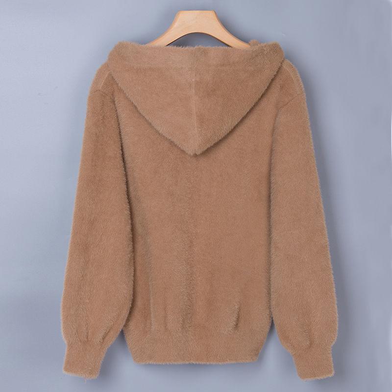 Hooded Solid Color Slim-fit Jacket Autumn and Winter Style Korean Casual Long-sleeved Sweater