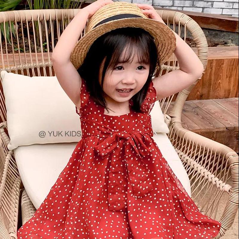 Girls Dress Summer Children Chiffon Polka Dot Princess Dress Baby Girl Western Style Dress Little Girl