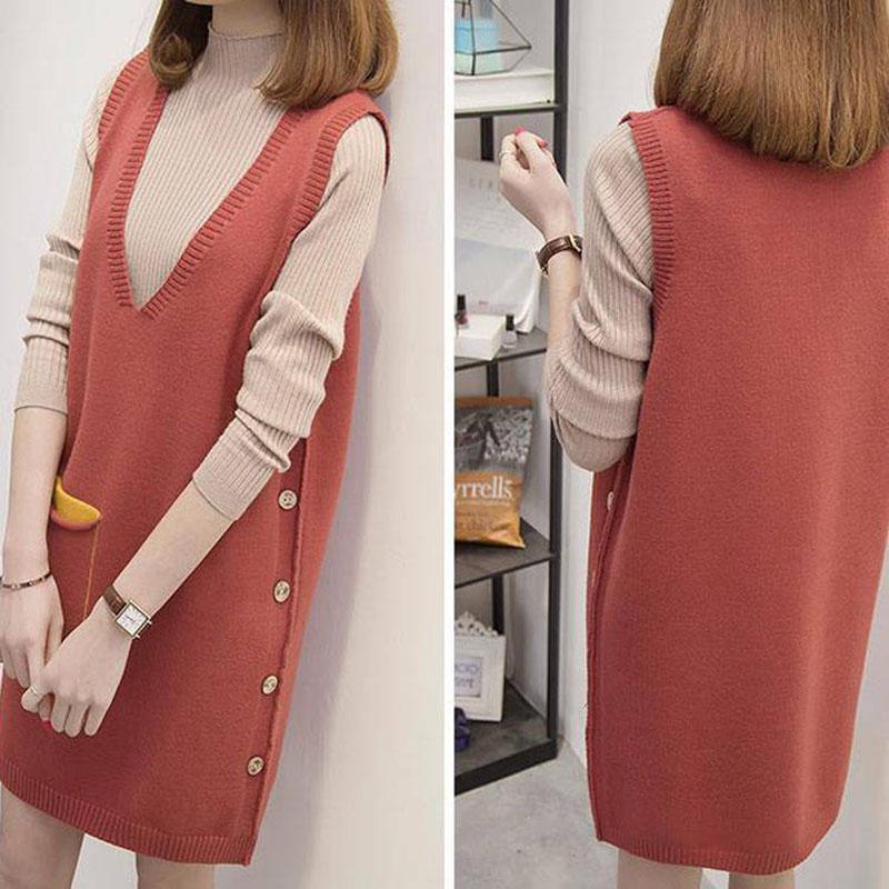 Winter Clothing WOMEN'S Knitted Vest Dress Over-the-Knee Sweater Long Skirts Fashion Dress