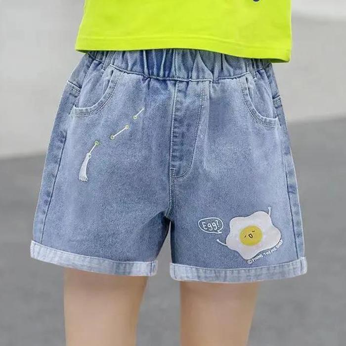 Children's Pants Summer Girls Casual Children's Jeans Printing Loose Hole Embroidery Shorts Pants