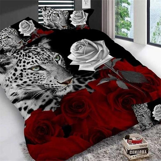 WTEMPO 2019 New Leopard&Rose Duvet Cover Set Queen Size 2/3pcs Bedding Set Comfortable Duvet Cover (