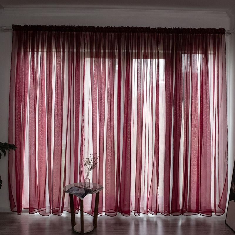 Nordic Simple Translucent Gauze Pure Color Finished Gauze Curtain Bedroom Bay Window Balcony Living Room Window Screen (1 Piece)