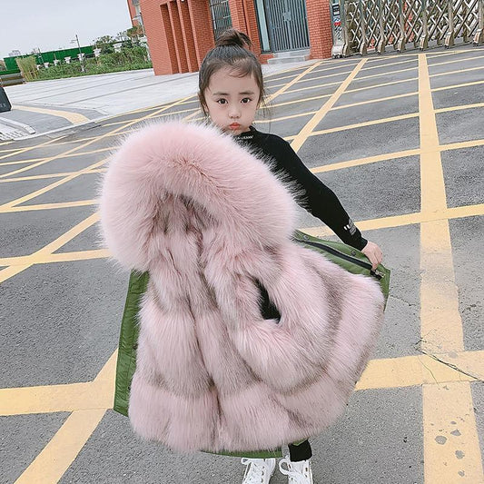 Winter Parka Coat Long Detachable Raccoon Dog Fur Liner Thick Imitation Fur Coat for Women