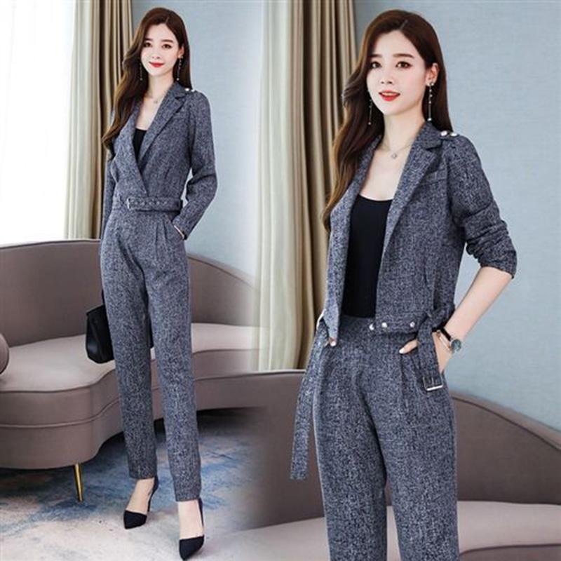 Thin Suit Spring and Autumn Women's Temperament Two-piece Casual Suit Short Jacket Straight-leg Pants Work Wear Slim Slimming Ladies Suit