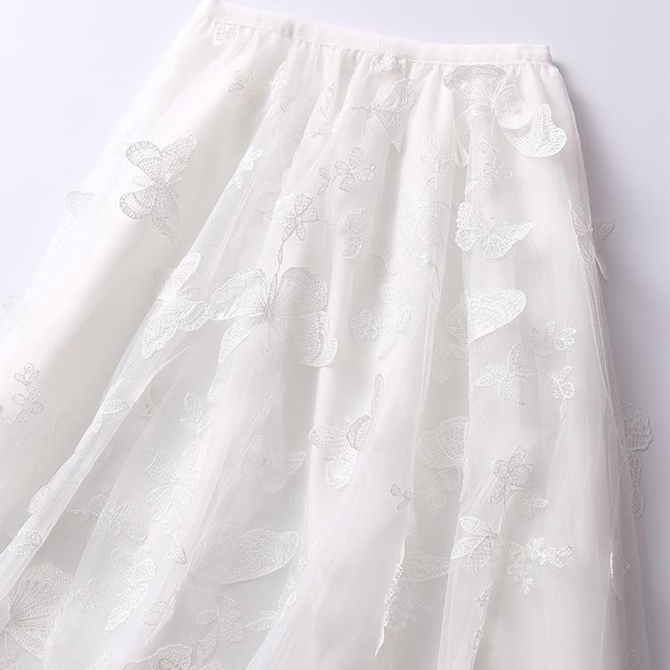 Butterfly embroidery Women Chiffon Skirt Mid-length A-line Skirt Plus Size Fairy Skirt Summer Ruffled Elastic Waist Sandy Beach Vacation Daily