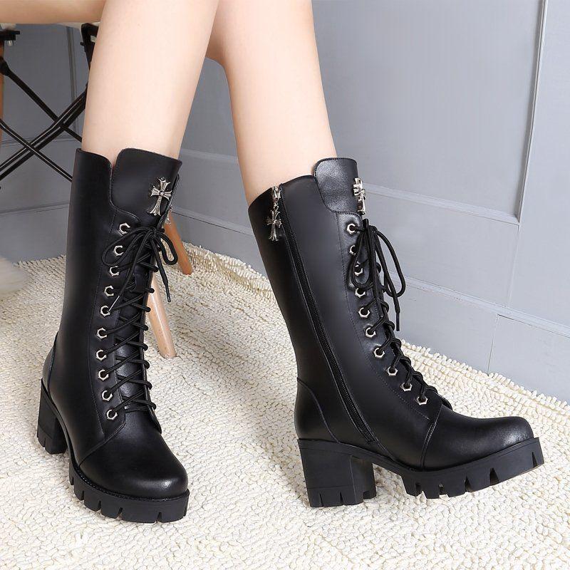 Autumn Winter Motorcycle Boots Women British Style Ankle Boots Gothic Punk Low Heel Boot Size 35-41