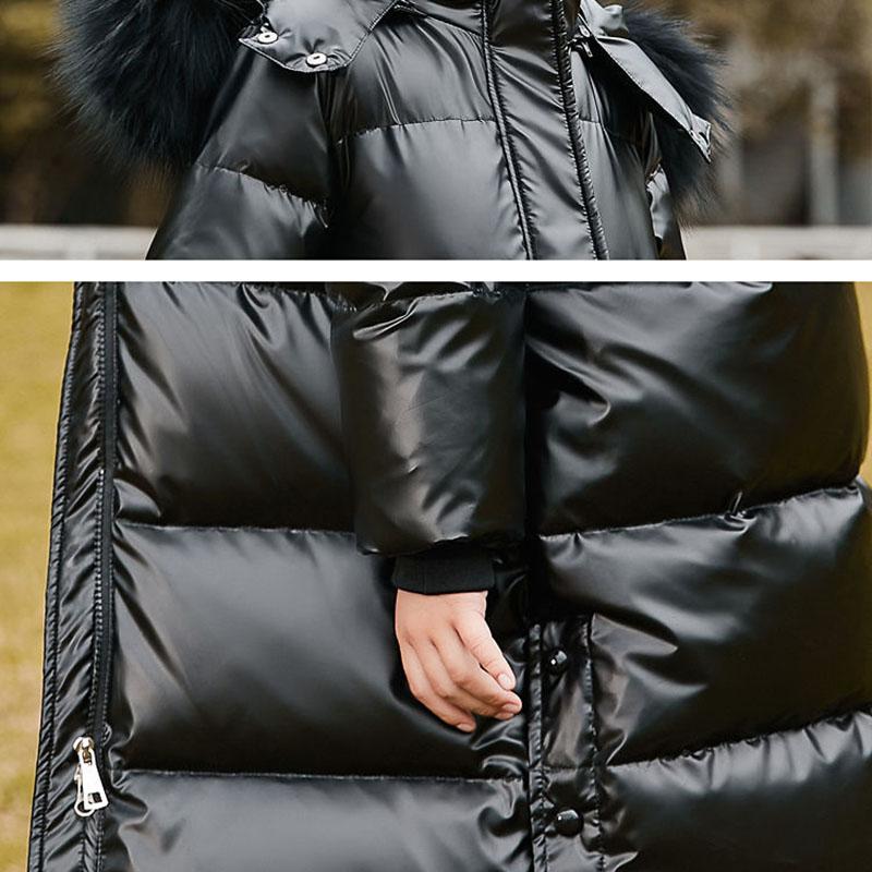 Children's Down Jacket Girls Mid-length Thickened Over The Knee Warm Down Jacket with Fur Collar