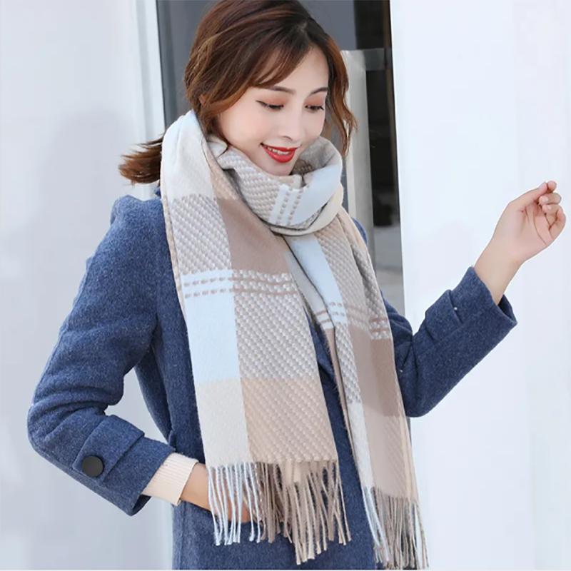 Scarves Womens Winter Korean Style Plaid Temperament Warm Shawl All-match Long Thick Bib