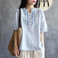 Women's Summer Short-sleeved T-shirt Embroidered Round Neck Large Size Loose Top All Match