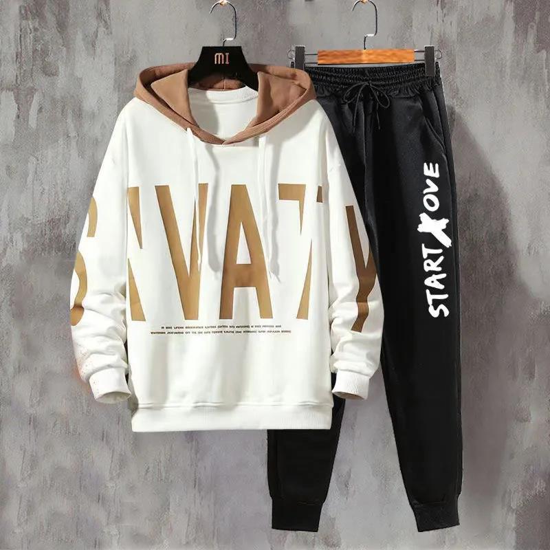 Spring Hooded Pullover Suit Men Casual Sweater and Pants Teen Student Clothing Sports Suit for Young