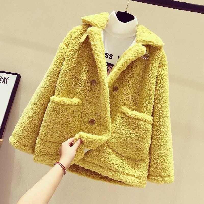 Fashion Trend Lamb Plush Women's Jacket Autumn and Winter Loose Plus Velvet Thick Fur One Short Grain Velvet Jacket