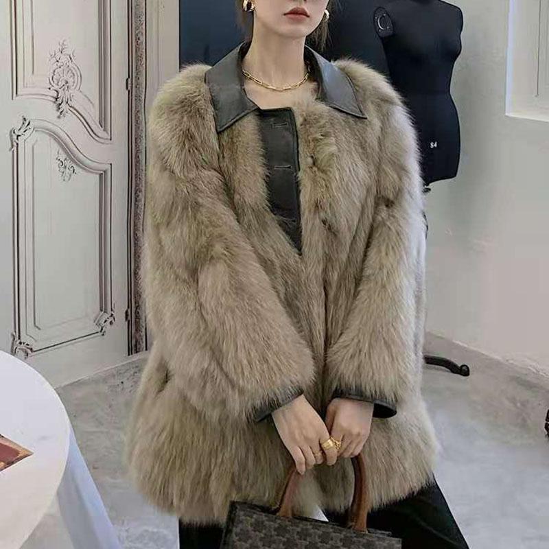 Winter Warm Faux Fox Fur Coat Thickened and Thin Long Fur Coat