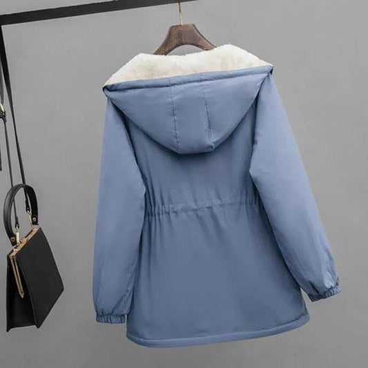 Women's Winter Casual Warm Cotton Jackets Large Size Solid Color Loose Thickened Hooded Cotton Coats