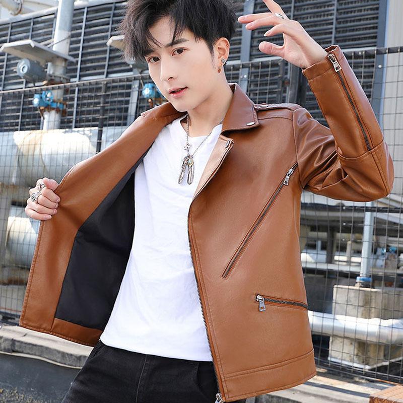 Fall/winter Lapel Leather Men's Korean Youth Leisure Motorcycle Jacket Large Size Leather Jacket