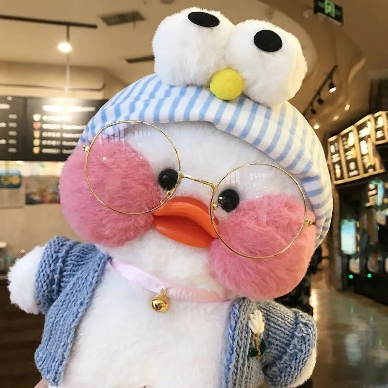 Cute Cartoon Big Eyes Duck Plush Toy Stuffed Soft Wear Cardigan Glasses Duck Doll Lovely Doll Pillow Birthday Gift for Kids