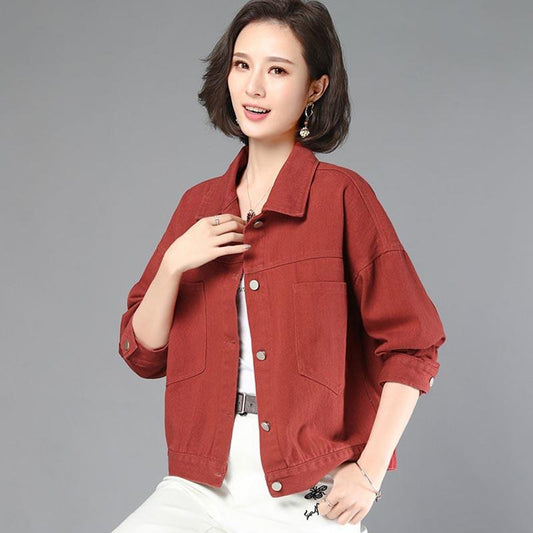 100% Cotton Denim Jacket Women's Short Spring Loose Loose and Thin All-match Casual Long-sleeved Cotton Jacket