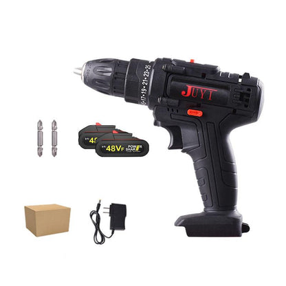 48V Impact Drill Household Cordless Electric Drill Electric Screwdriver Rechargeable Motor Double Battery