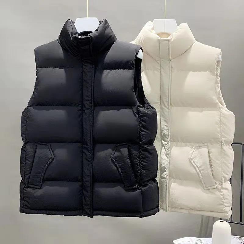 Women's Vest Autumn Winter 2021 Loose Versatile Down Cotton Vest Warm Sleeveless Loose Casual Stand Collar Short Female Padded Jacket Outerwear