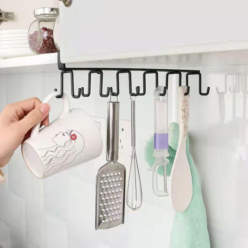 Mug Holder Coffee Cup Rack Towel Hooks Kitchen Hanging Shelf Organizer Double Row Rack Kitchen Cabinets Organization Coat Rack Shovel Mount Hook Rails