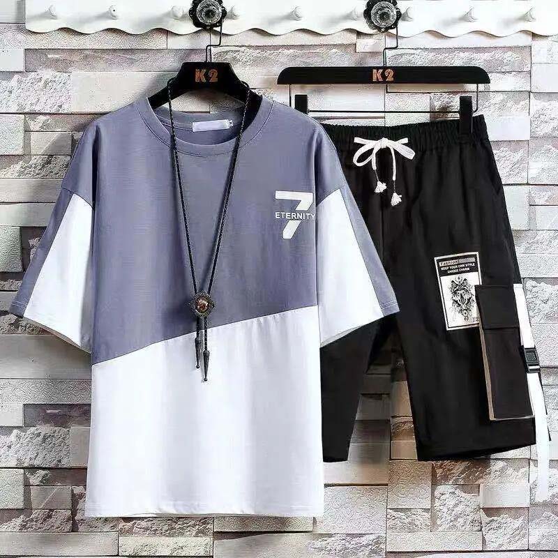 Summer Short-sleeved T-shirt Men's Sports Casual Suit Student Korean Version Loose Half-sleeved Men's Handsome Clothes Set