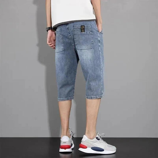 Summer Men's Thin Cropped Denim Shorts Stretch Loose All-match Cropped Pants