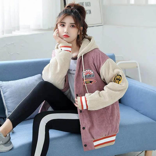 Plus Velvet Thick Coat Female Autumn and Winter Wear Student Korean Version of Wild Corduroy Lamb Hair