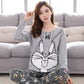 Pajamas for Women Cute Sleepwear Set Long Sleeve Pyjamas Suit Cartoon Autumn Winter Clothes Tops and Pants Sets Pullover Round Neck Casual Home Wear