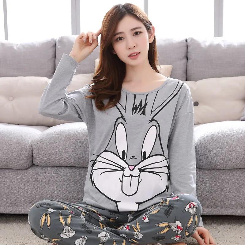 Pajamas for Women Cute Sleepwear Set Long Sleeve Pyjamas Suit Cartoon Autumn Winter Clothes Tops and Pants Sets Pullover Round Neck Casual Home Wear