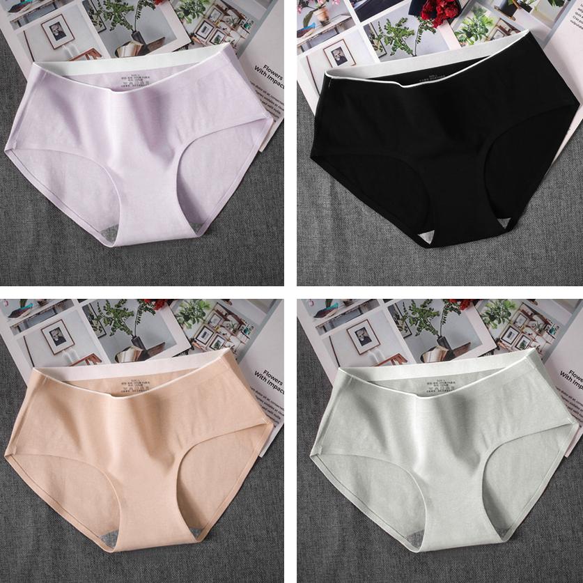 4Pcs/Set Girl's Mid Waist Breathable Seamless Cotton Underpants Women's All-match Solid Color Large Size Causal Soft Briefs