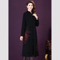 Women Autumn and Winter Embroidered Large Woolen Medium Length Slim Over Knee Woolen Coat