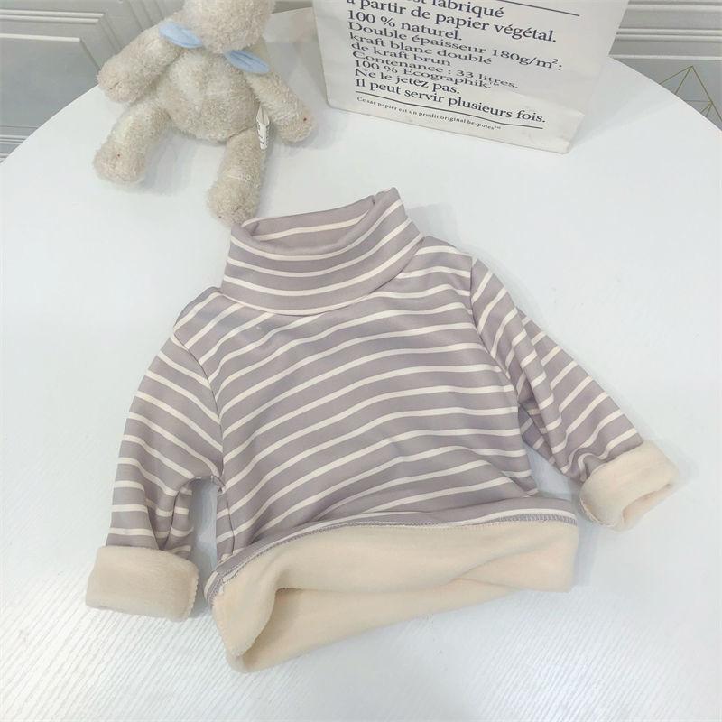 Children's Thermal Underwear Top Winter Turtleneck Bottoming Shirt Children's Clothing with Fleece Stripes