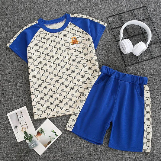 Two-piece Suit Children's Suit Boys and Girls Summer Short-sleeved Shorts Suit Middle and Small Children's T-shirt Casual Sports