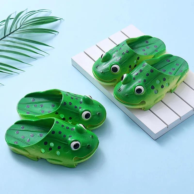 Cartoon Frog Slippers Parent-child Children's Soft Bottom Shoes Boys and Girls Baby Home Non-slip Slippers Flip Flops Cute Funny Shoes