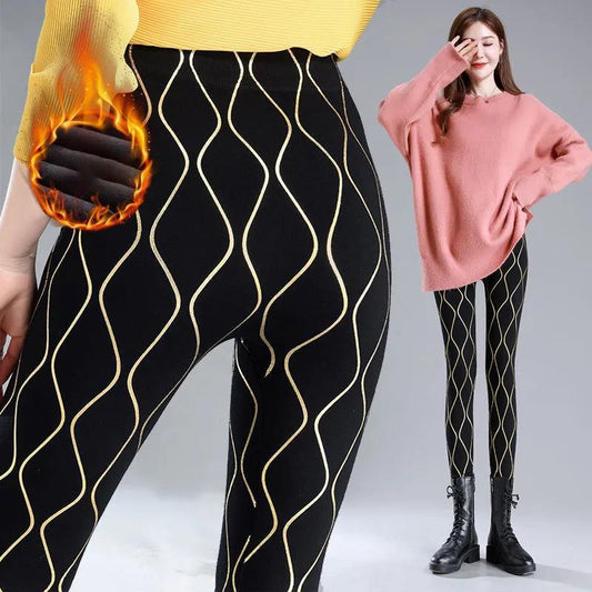 Women's Wavy Stripes  Large Size Elastic Waist  Small Feet Trousers  Black  Thin  White Trousers  High Waist Leggings