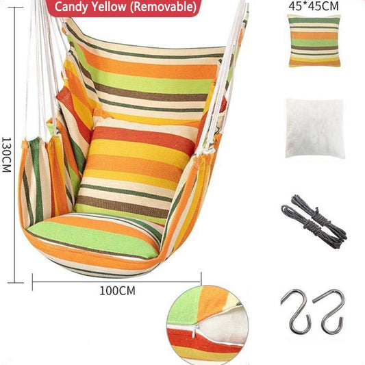 Striped/Solid Color Canvas Hammock Swing Indoor and Outdoor Thickened Canvas Detachable Cradle Chair with Pillow Cushion