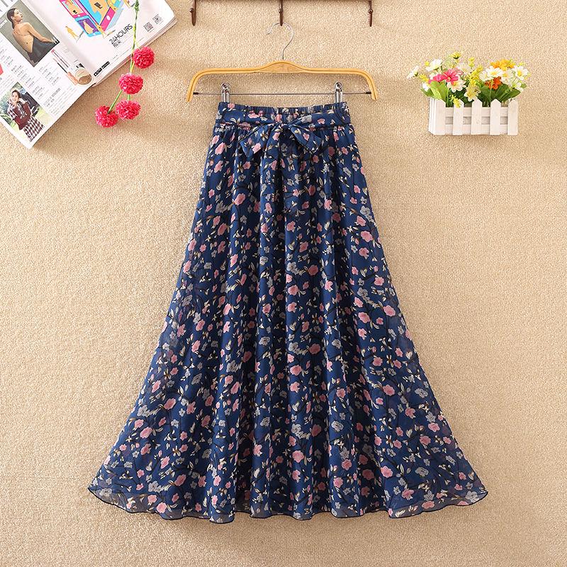 Women's Chiffon Fairy Dress High Waist Mid-length A-line Draping Ruffled Skirt Pleated Floral Skirt Summer