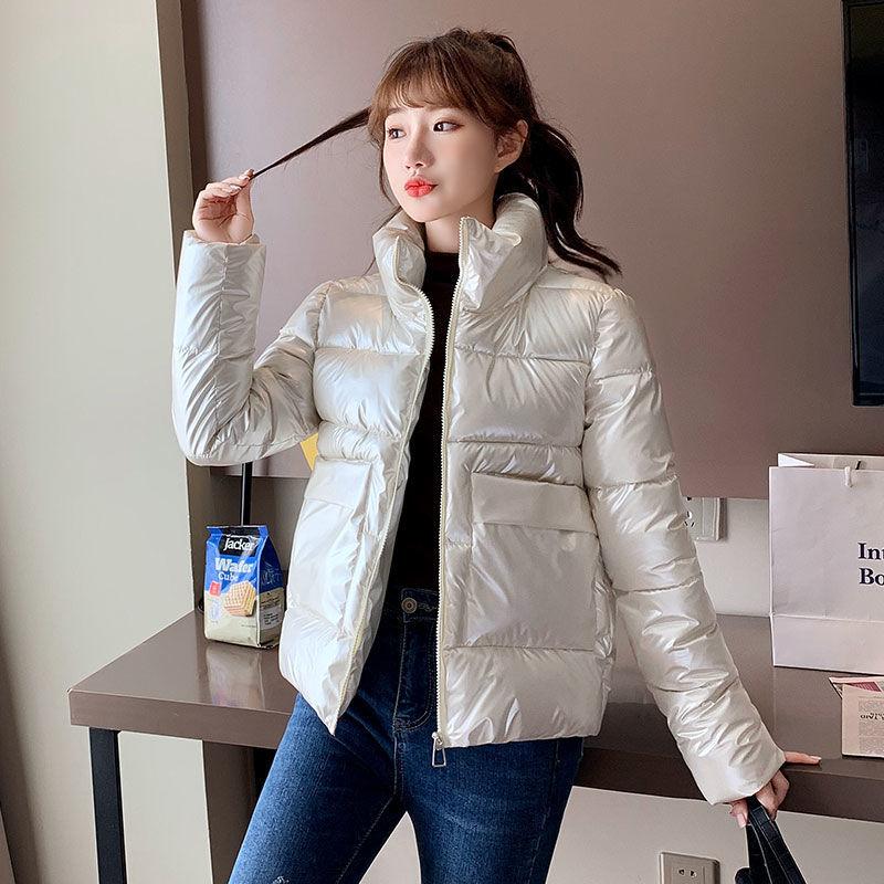 Women's Shiny Short Down Jacket Winter Korean Style Loose Quilted Jacket Casual Stand-collar Padded Jacket