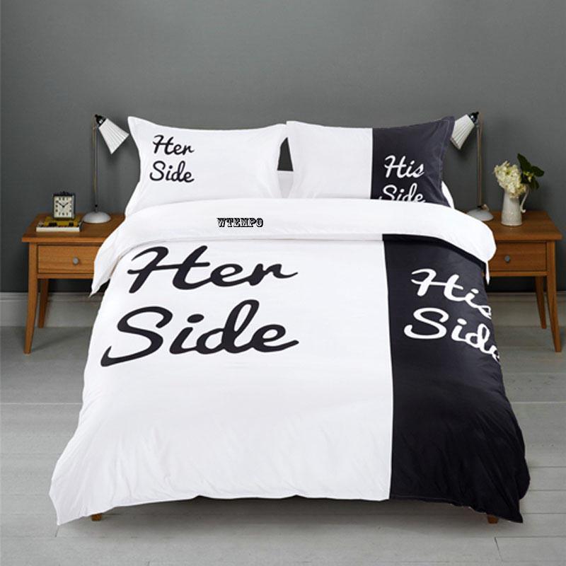 3pcs Set Duvet Cover 3D Bedding Sets White and Black Couple Lovers Cute Pillowcase Bedclothes