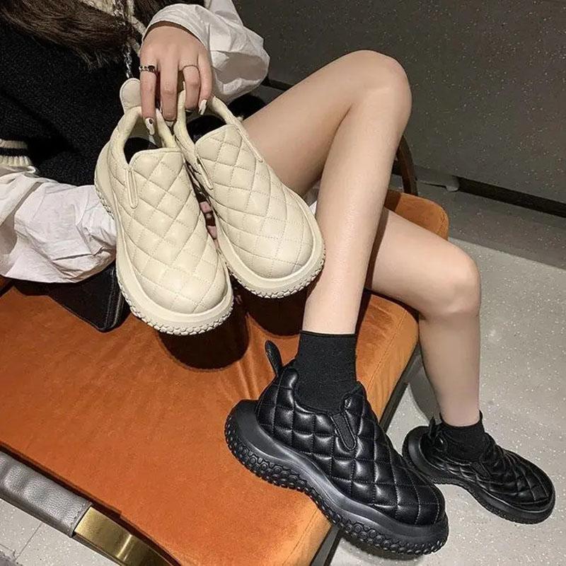 Plush Rhombus Bread Shoes Female Big-toed Shoes Loafers Niche Thick-soled Casual Pineapple Cotton Shoes Winter Shoes Snow Boots